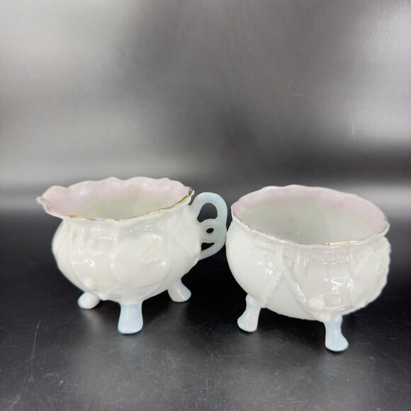 Antique Porcelain Sugar And Creamer Set 2 German Kitchenware Open Sugar Decor - Picture 10 of 16